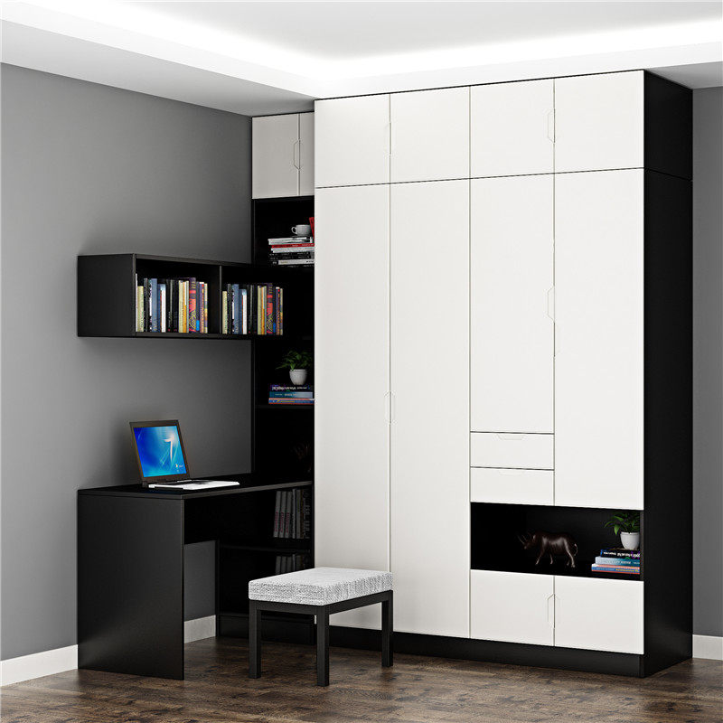 三门现代储物柜空间四门家用两门黑白组合衣柜衣柜