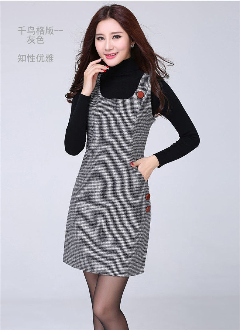 连衣裙春秋2021新款背心裙女无袖毛呢中长款妮连衣裙