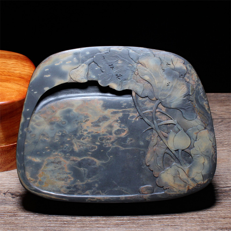 含苞待放歙砚老坑金星金晕眉纹自然原石实用高档砚台