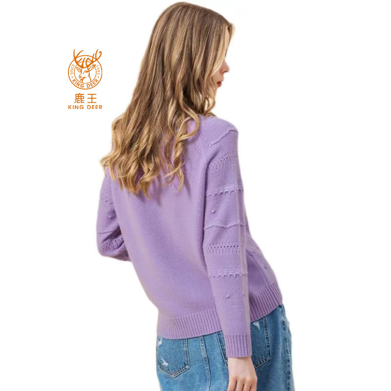 鹿王羊绒衫半高高领纯色紫色时尚百搭保暖秋冬季羊绒衫