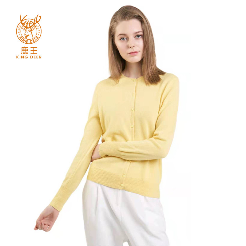 正品鹿王女装秋冬季新品纯色100山羊绒圆领简约毛针织衫