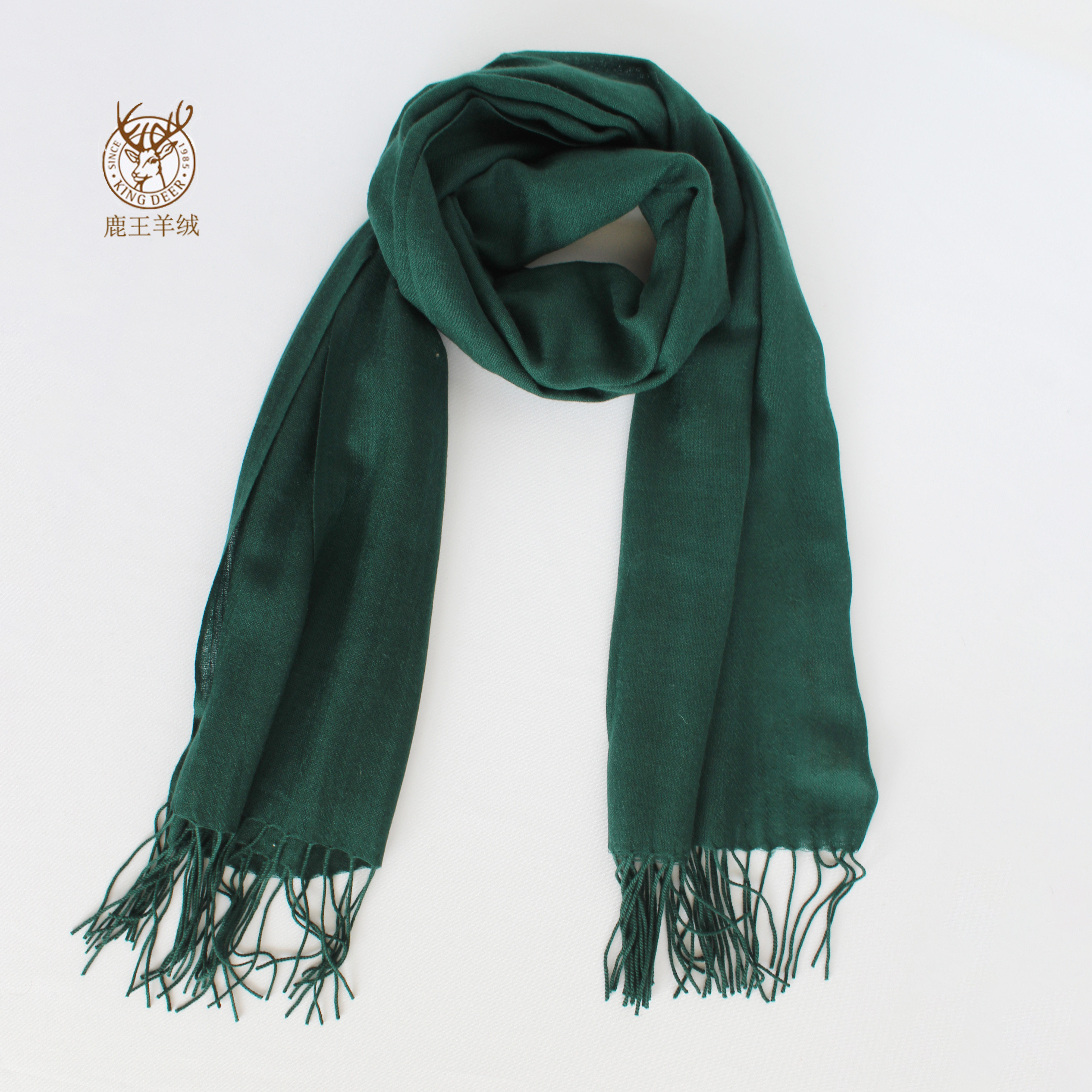 2021冬新款鹿王羊绒围巾女精纺宿绒纯色百搭薄款时尚保暖休闲围脖