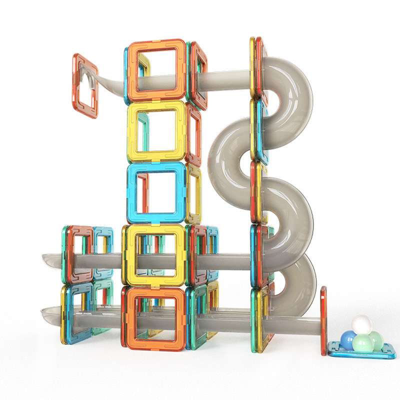 纯磁力片积木彩窗拼装儿童益智3-10周岁男女孩磁性轨道滑管道玩具