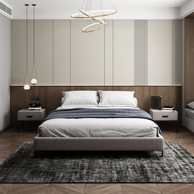 2021新款现代简约床头床小户型无靠靠背意式极简布艺床