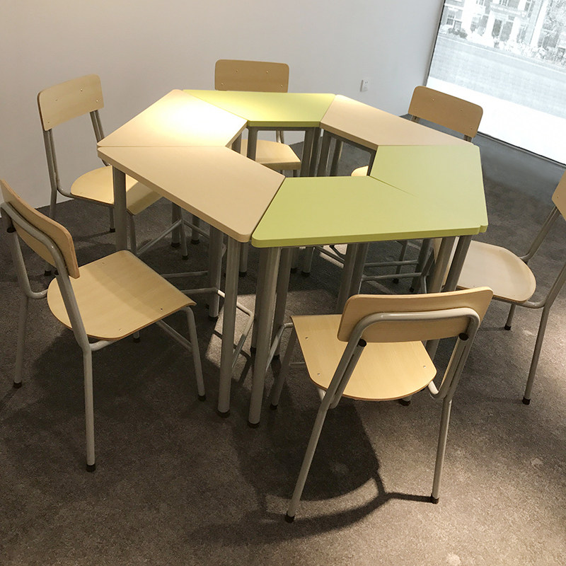 六边桌梯形桌办公会议洽谈培训桌简约现代拼接桌椅组合学生课桌椅