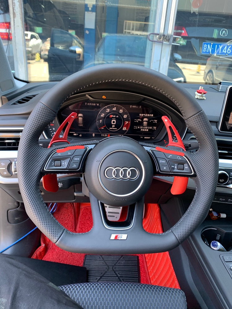 打孔原厂奥迪a3a4la5a6la7q2q3q5l升级平底半打多功能方向盘方向盘