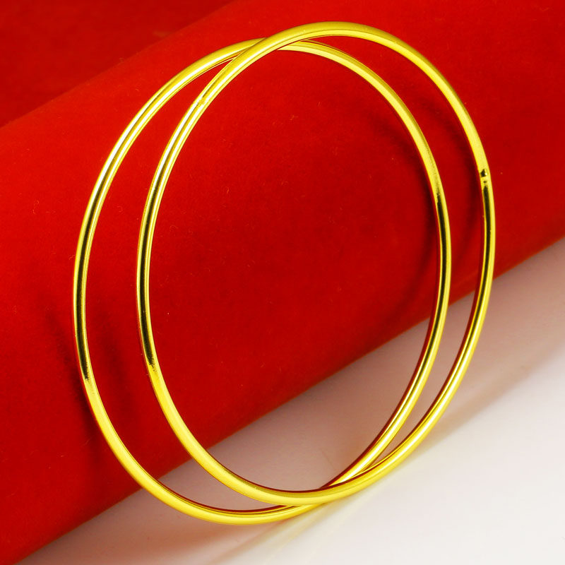 正品黄金手镯男士女款光面9999足金粗细实心手饰