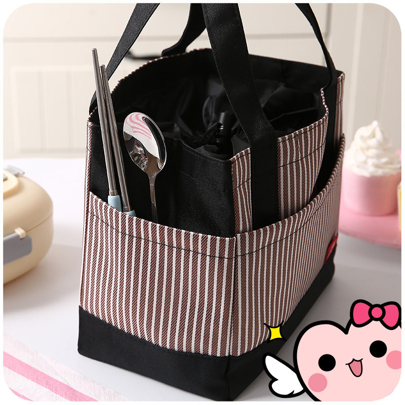 饭盒袋手提包韩版清新保温防水帆布饭袋子女大号装提带饭的便当包