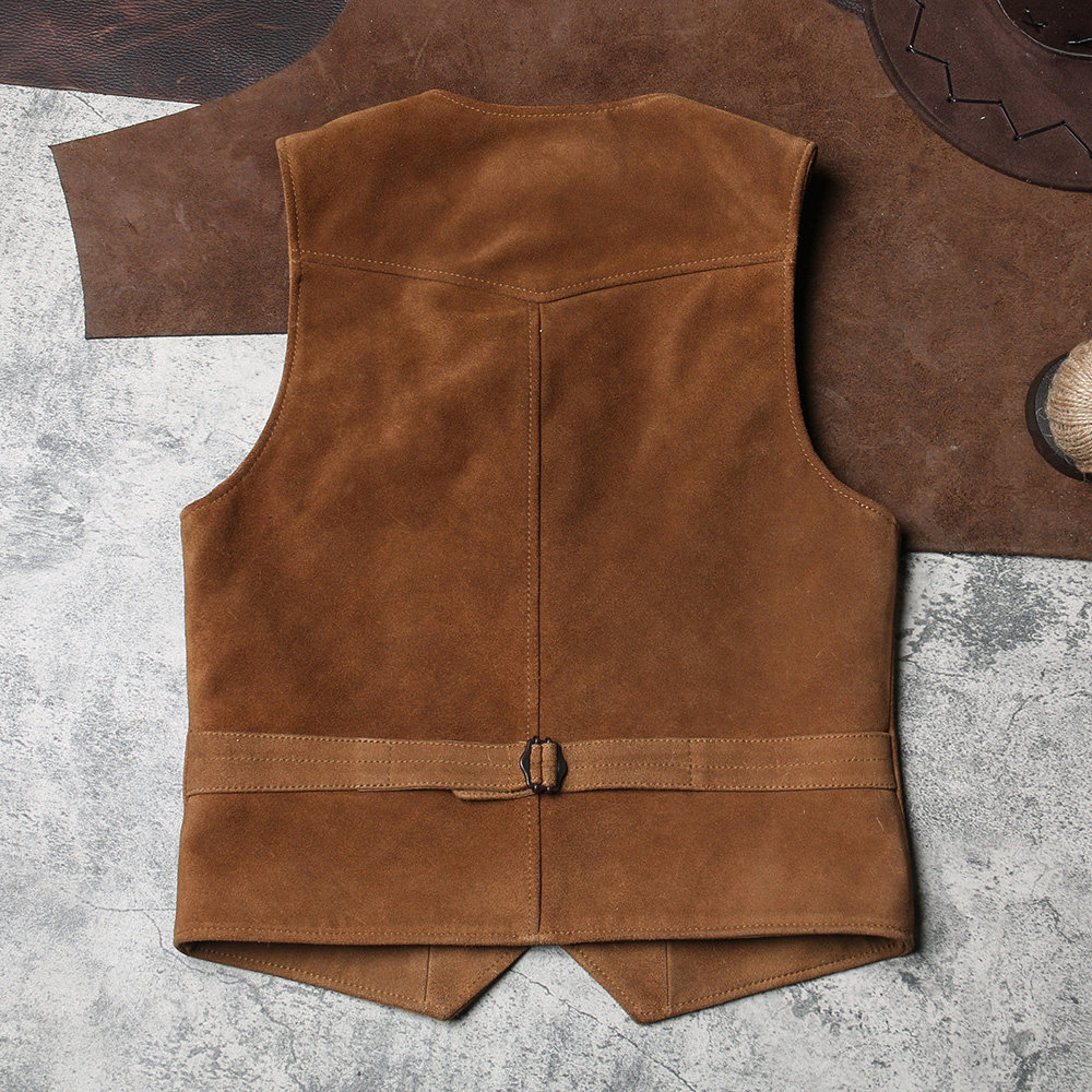 复刻rl头层翻毛牛皮马甲皮衣男士反绒坎肩背心