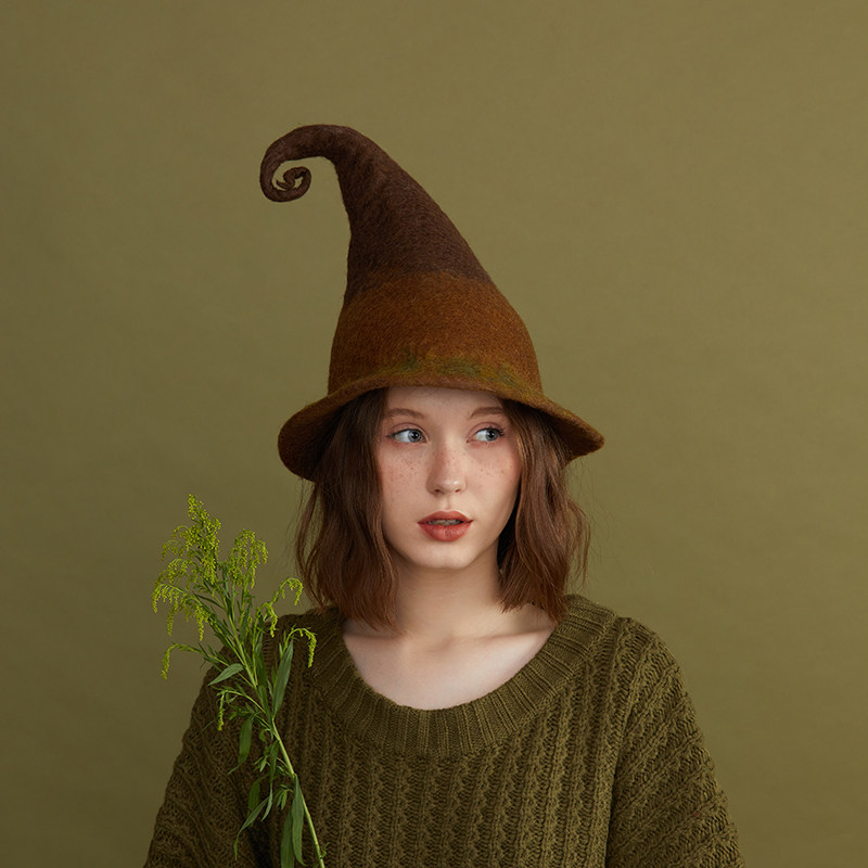瘦瘦家羊毛湿毡制作大地魔法魔法师师高筒帽万圣节帽子