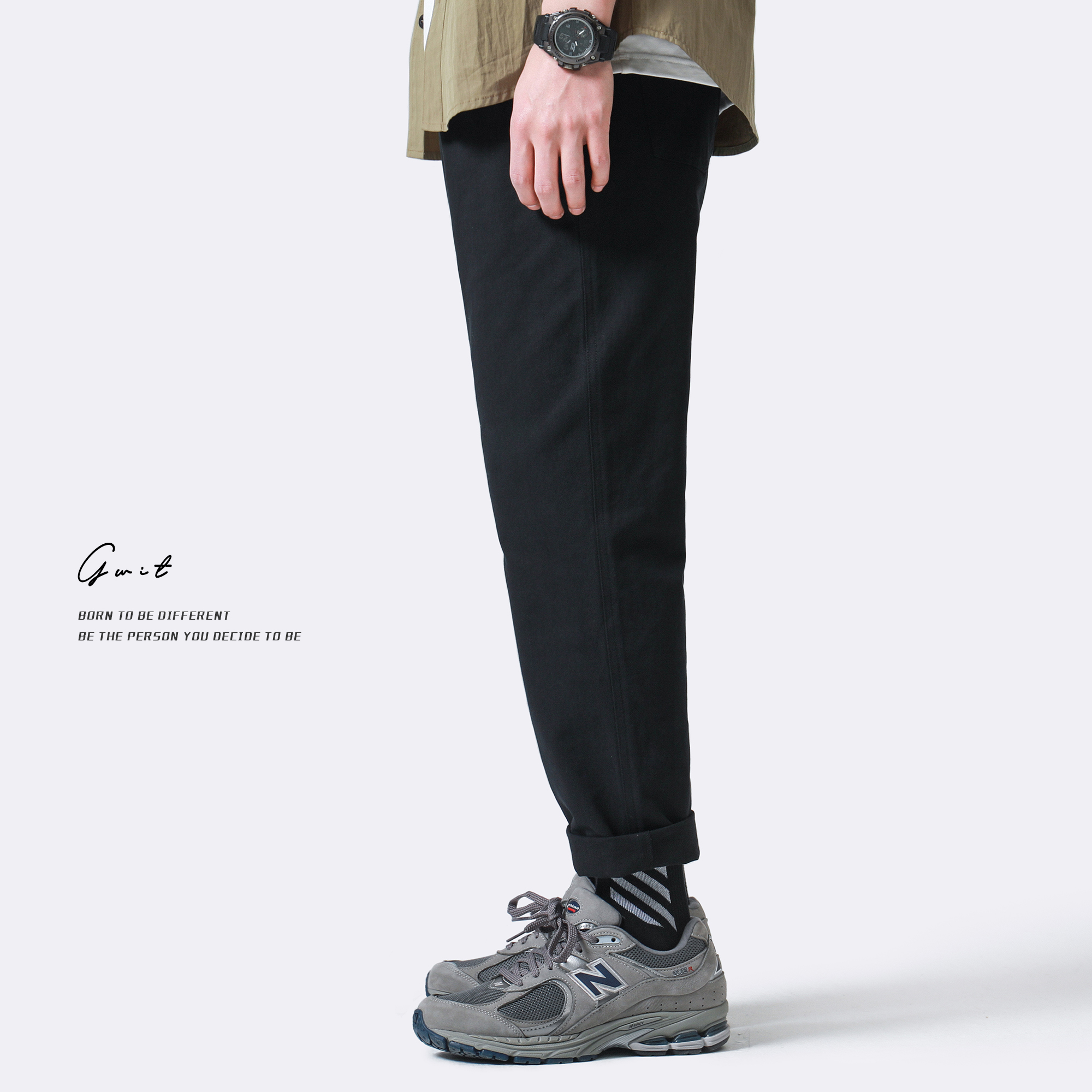 GWIT 平纹陆地棉 春秋新款美式宽松直筒潮流长裤小脚工装休闲裤男