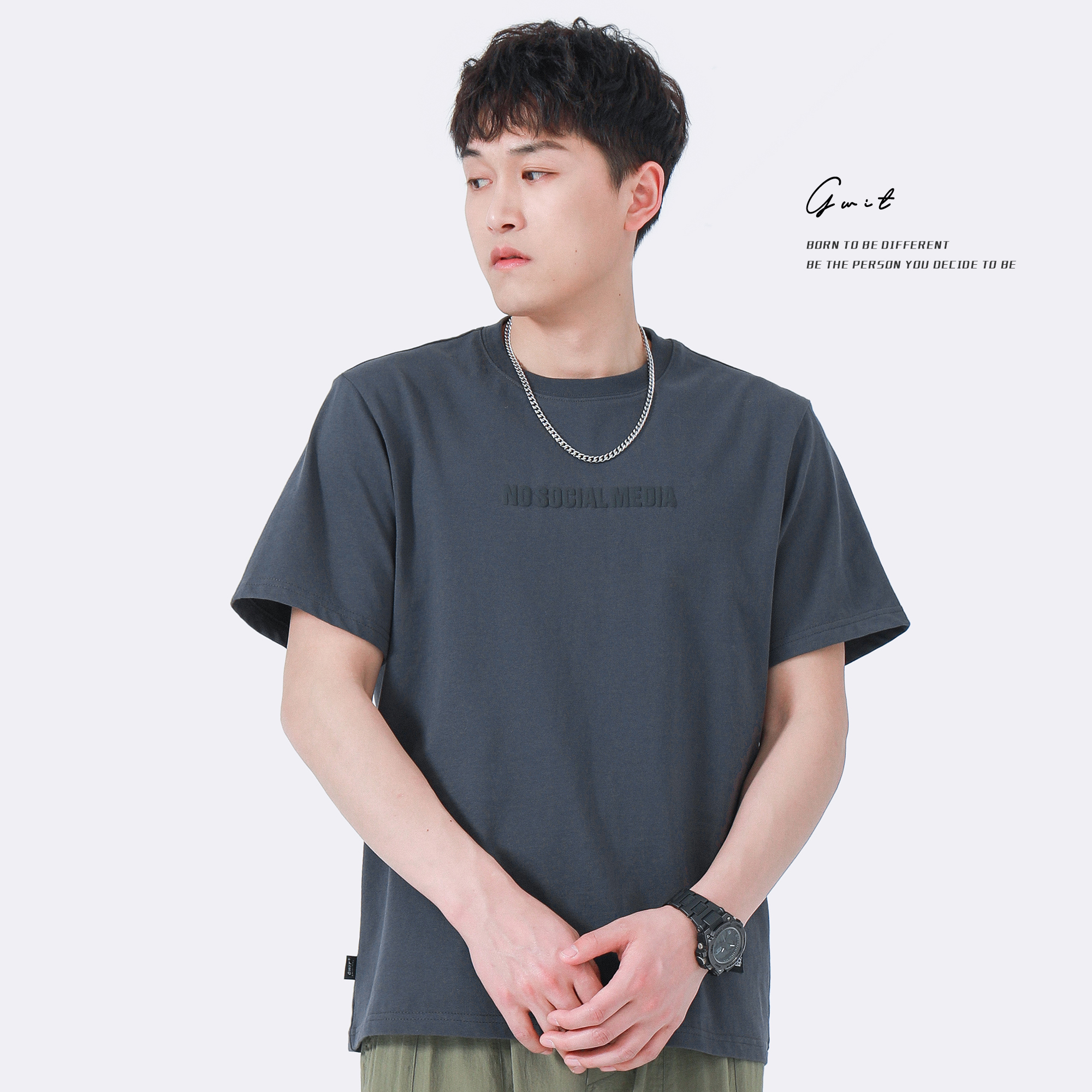 GWIT【无社交主义】夏季新款宽松潮流体恤半袖潮牌纯棉短袖T恤男