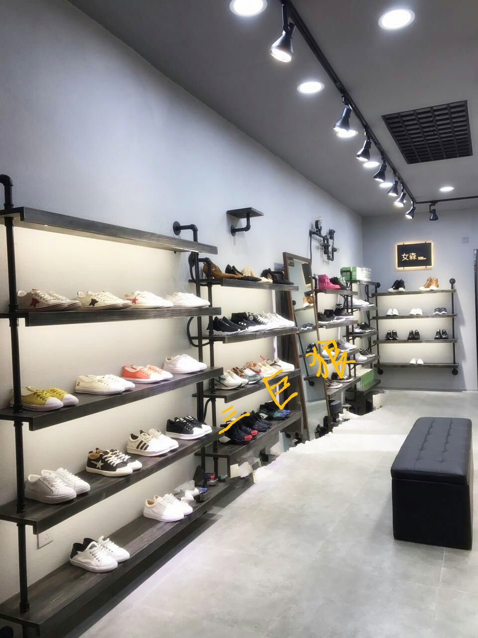 鞋店鞋架货架包包展示架店铺铺上多层搁板复古鞋货架