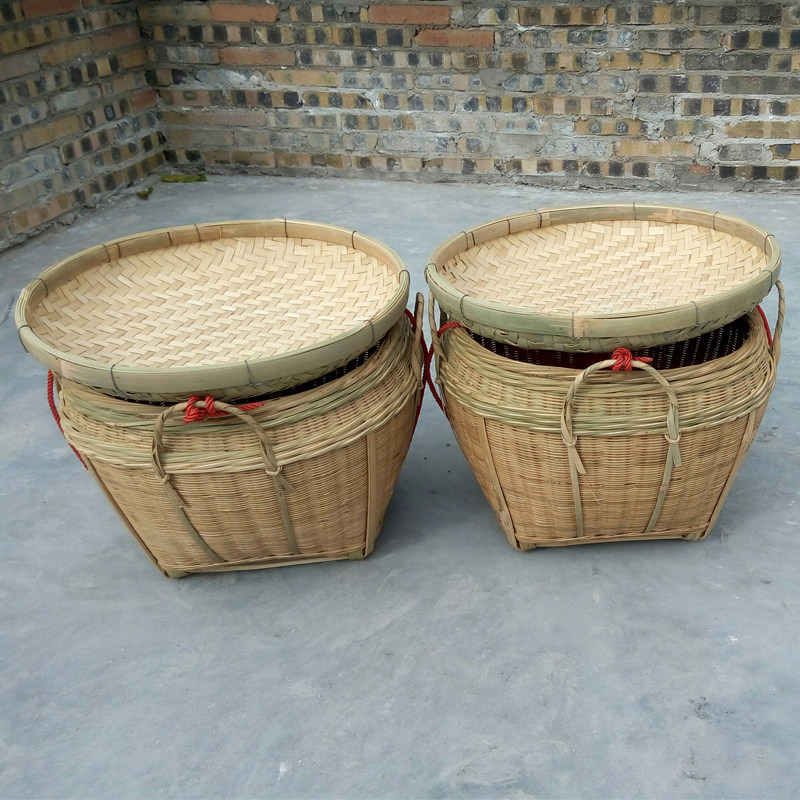 箩筐大号手工竹编竹箩演出道具扁担采茶淘米竹编