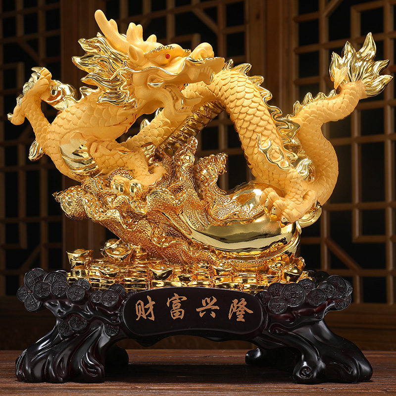 生肖龙金龙摆件大号工艺品招财客厅电视柜装饰品办公室桌面摆件