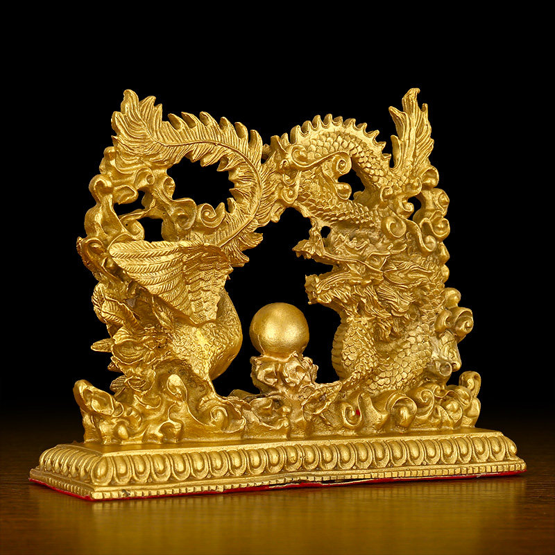 开光纯铜龙凤呈祥摆件婚庆结婚礼物新房家居装饰风水吉祥物工艺品