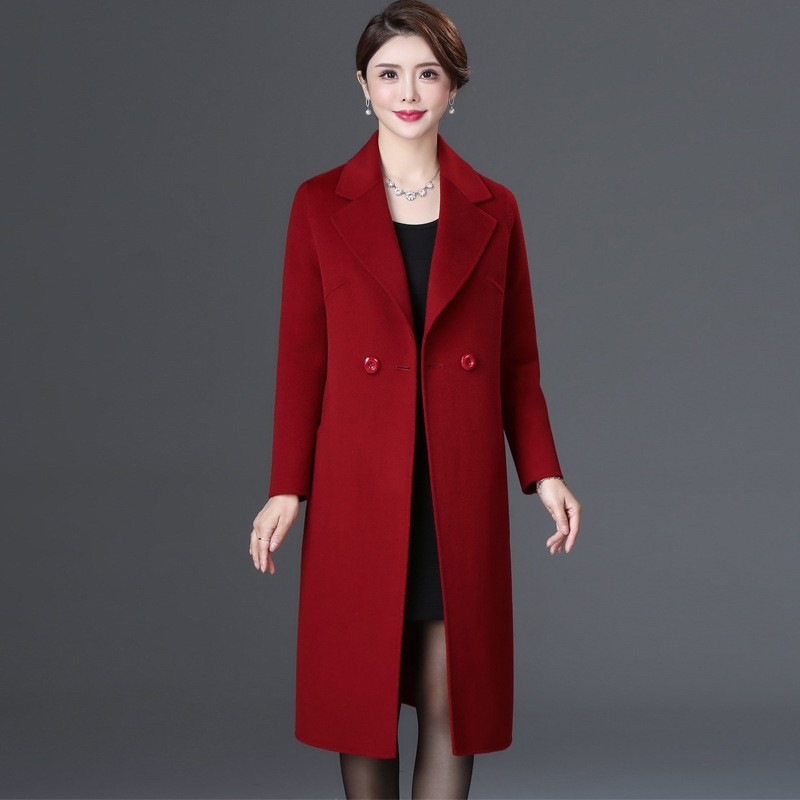 名牌高端双面羊绒大衣2020秋冬季中青年女士中长毛呢外套