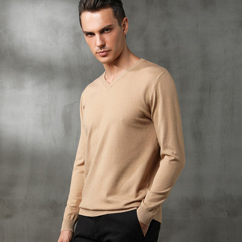 2022 Spring and Autumn New Men's Thin V-neck Pullover Cashmere Knitted Loose V-neck Wool Sweater Solid Color Bottoming Sweater