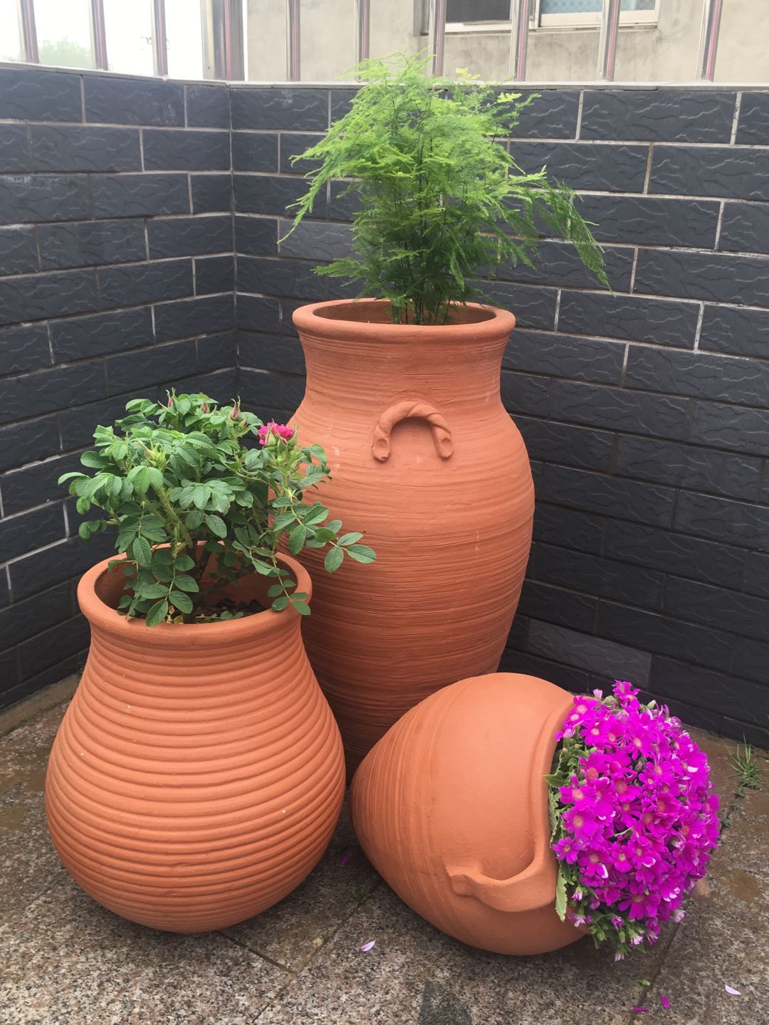 红陶组合花盆特价户外庭院落地花瓶粗陶陶盆花盆