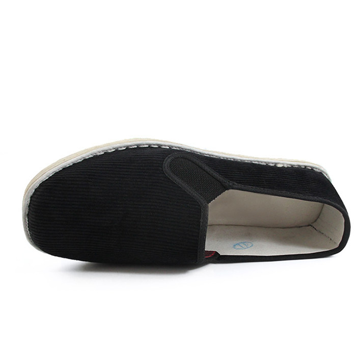 老北京千层底纯手工布鞋条绒面黑布鞋平底透气吸汗休闲工作鞋男女