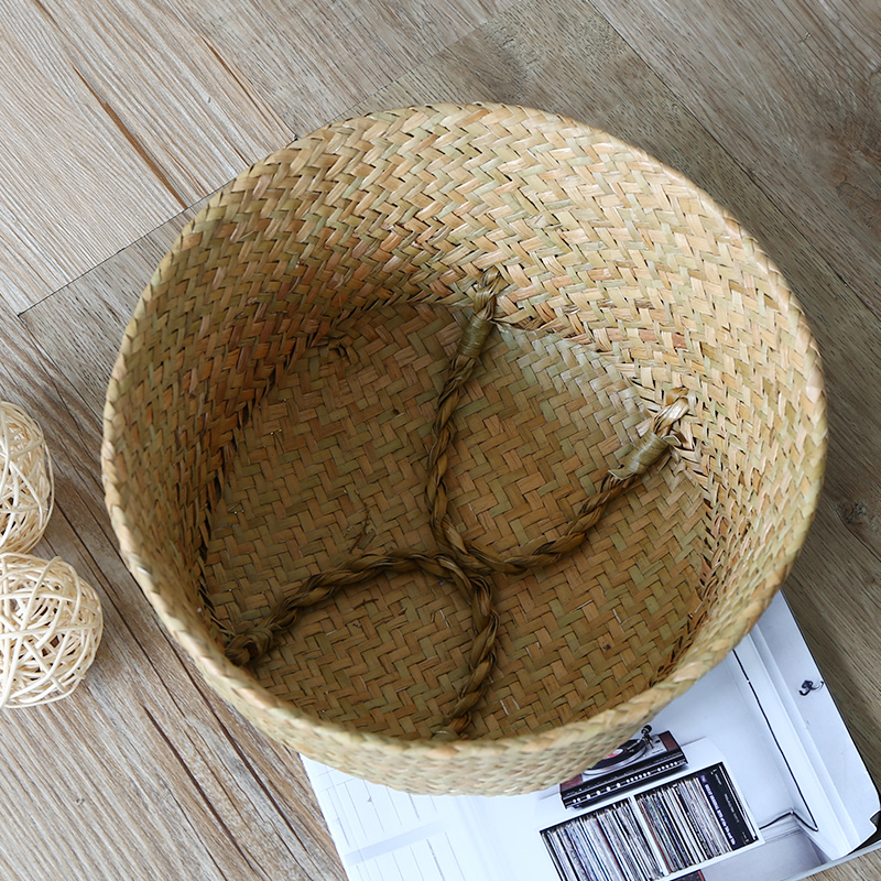 收纳蒲草手工草编花盆手提提篮折叠储物筐编织花篮