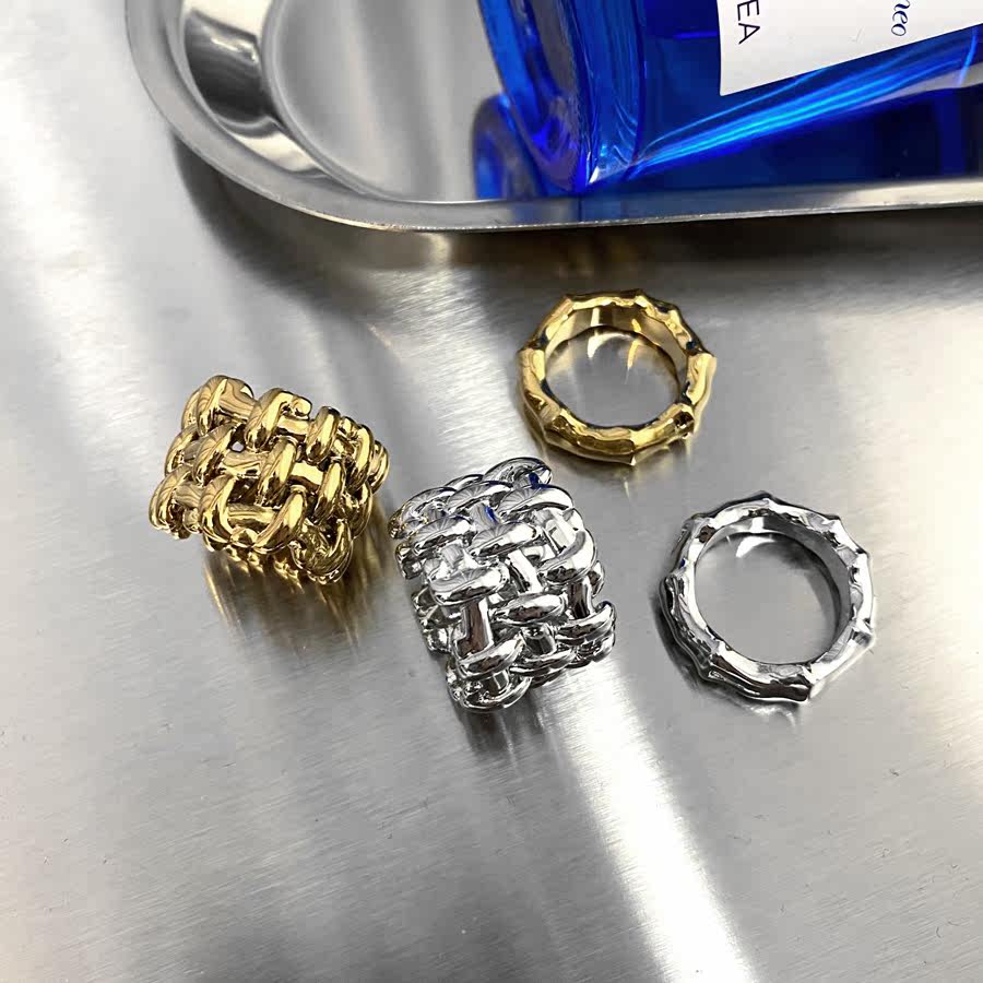 编织两色金银戒指百搭bv竹节ptoy戒指