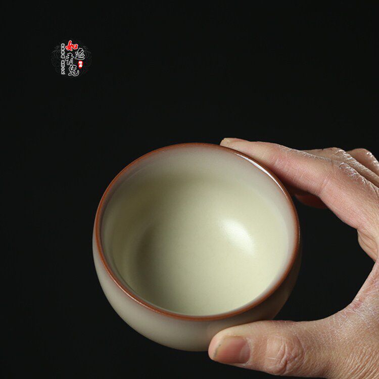 龙泉青瓷王文手工杯哥窑开片御黄红胎猪油冻主人杯品茗杯泡茶单杯