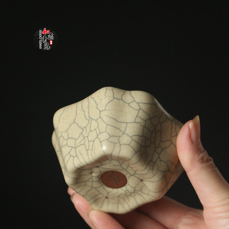 龙泉青瓷杨波传世哥窑手工杯品茗杯支钉烧仿古主人杯单杯金丝铁线