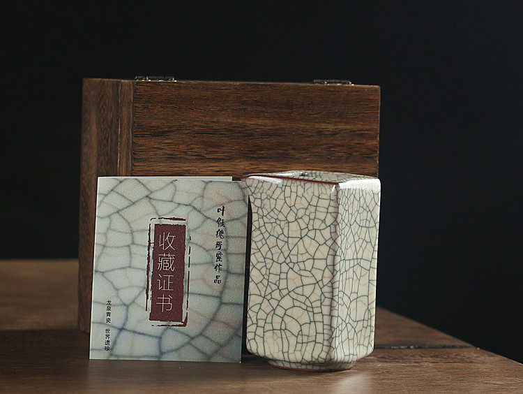 龙泉青瓷传世哥窑黄釉叶维德公道杯金丝铁线分茶器茶道茶海匀杯