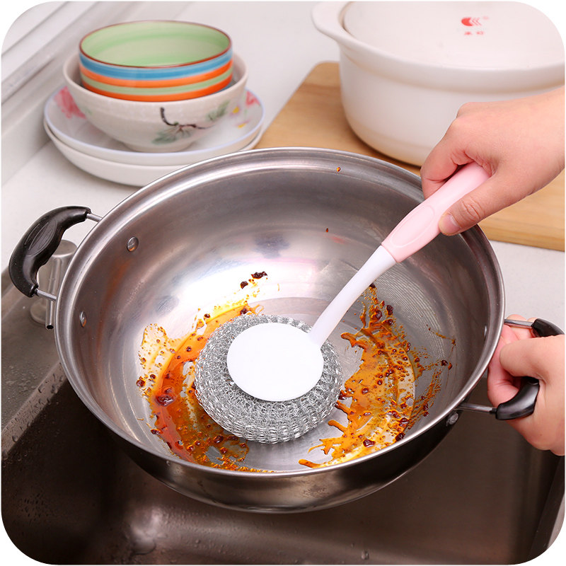 清新钢丝洗碗刷洗洗锅油污刷去长柄新简创意厨房钢丝球