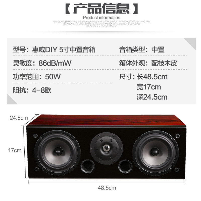 hivi惠威hifi中置音箱 diy 5寸s5n喇叭家庭影院中置 无源音响