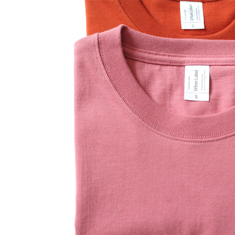 ul265二本针领口全棉重磅纯色t恤无缝直筒宽松短袖甜美学院风6100