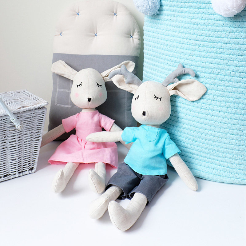 ins北欧棉麻公仔丹麦棉布娃娃儿童毛绒玩具陪睡纯棉穿衣玩偶睡眠