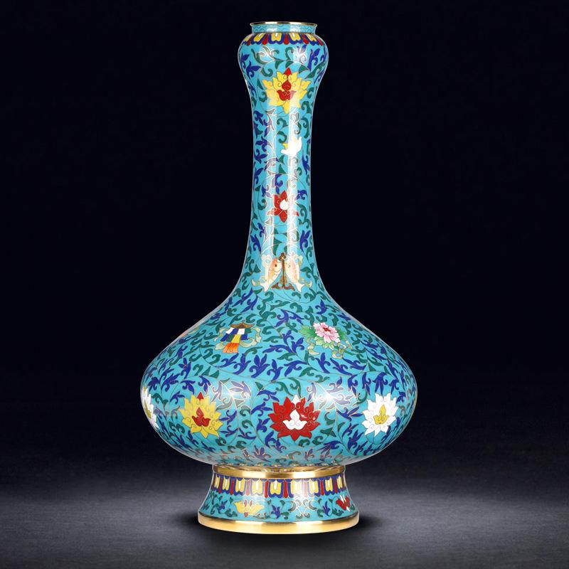 景泰蓝花瓶15寸蒜头掐丝铜胎珐琅家居摆件工艺品景泰蓝