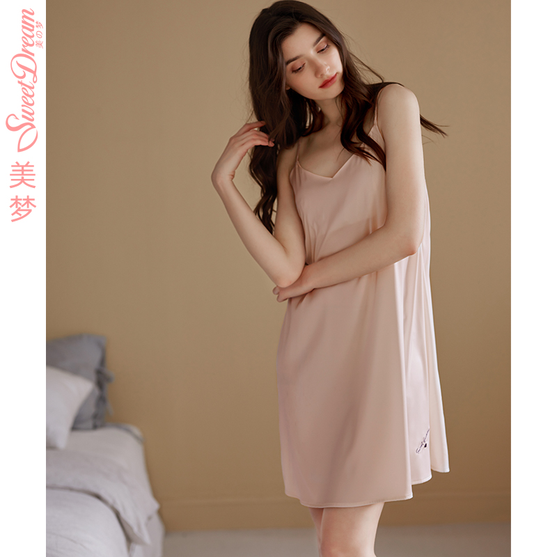 美梦性感吊带短裙睡衣女士夏天凉感冰丝丝绸睡裙