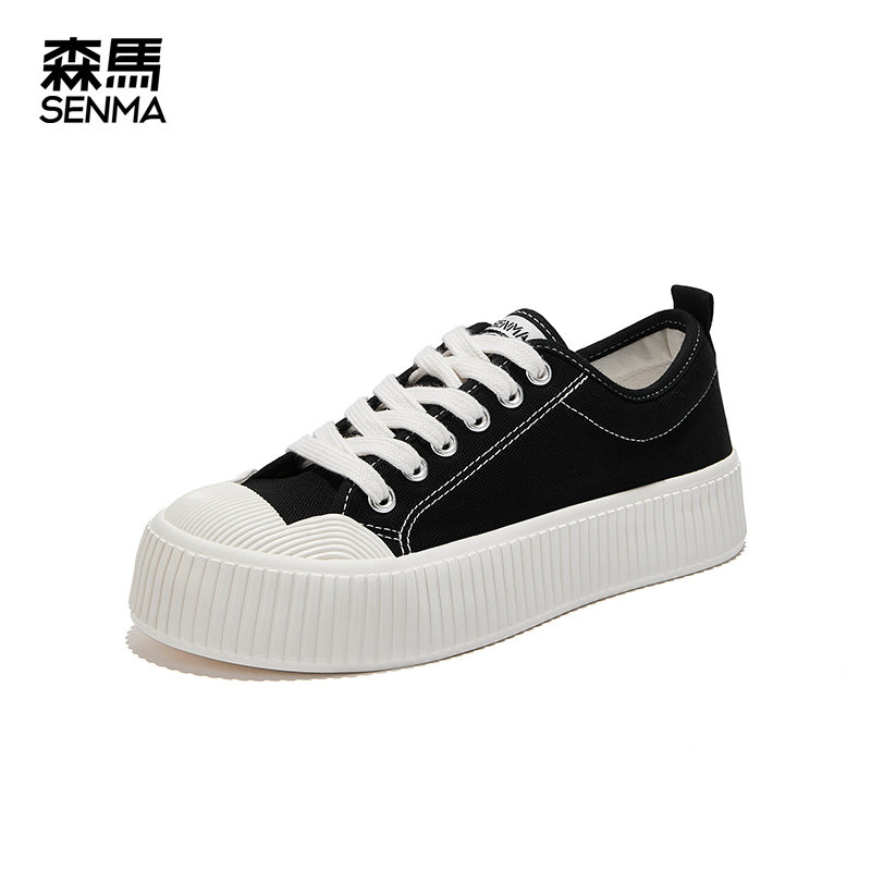布鞋森马帆布秋季透气新款学生厚底黑色韩版低帆布鞋