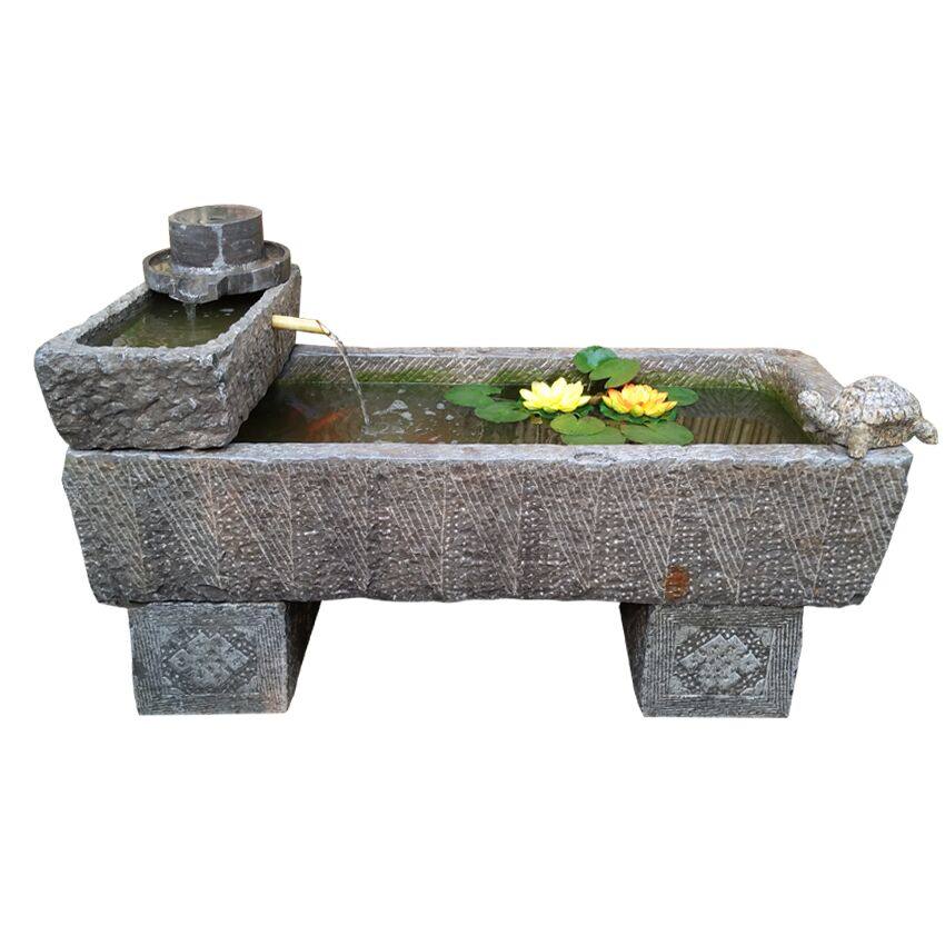 老石槽鱼缸青石马槽旧牛槽花盆养鱼水槽室内流水组合石头景观摆件