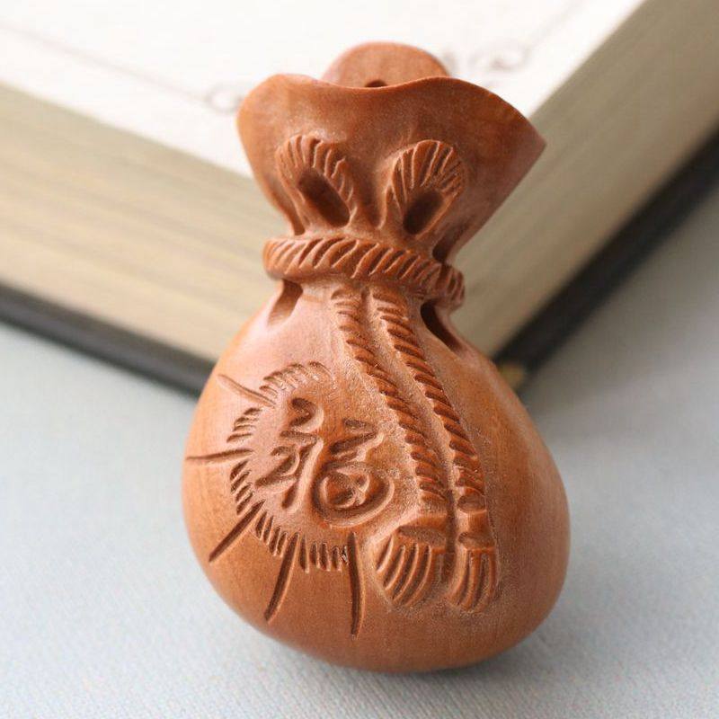 桃木福袋钱袋花生大象鱼纯手工雕刻汽车钥匙扣木雕