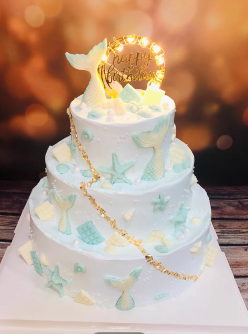 网红美人鱼生日蛋糕贝壳睡美人海洋爱丽公主蛋糕上海新鲜生日蛋糕