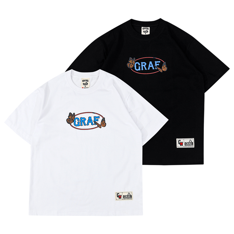 GRAF原创品牌保护野生动物纹路字母组合纯棉厚实短袖T恤蝴蝶系列