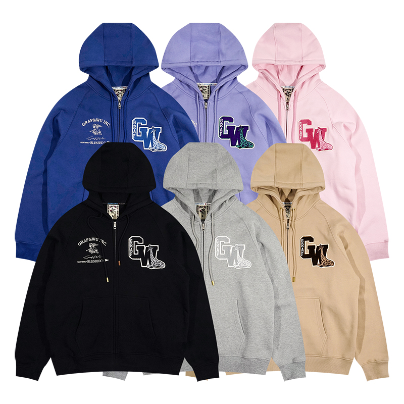 GRAF原创品牌Letterman字母+bogo基础加绒拉链宽松开衫帽衫外套