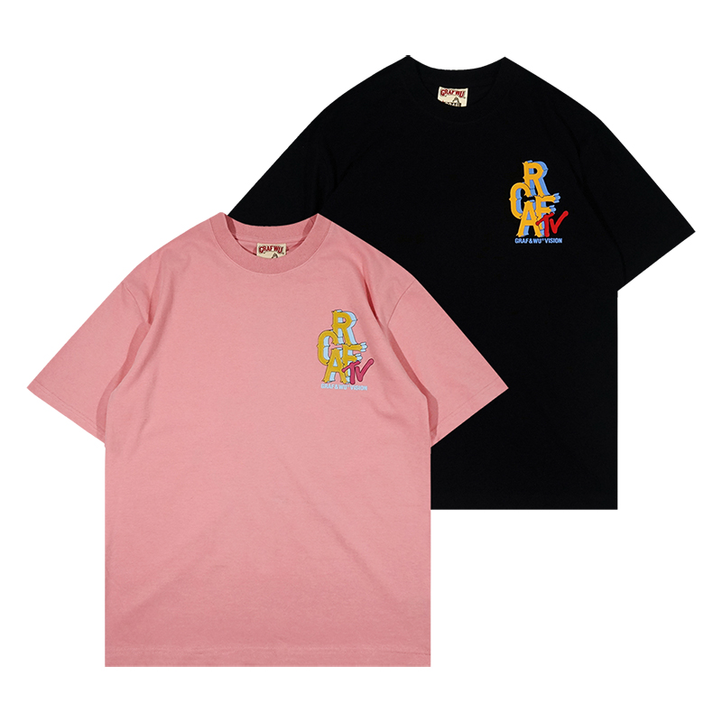 GRAF原创品牌GRAFVISION长颈鹿电视台印花双色宽松休闲短袖T恤