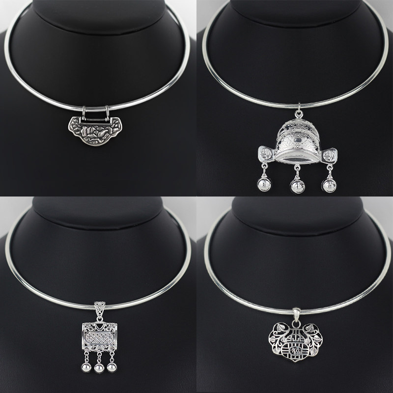 纯银项圈延长儿童小孩小孩宝宝宝传统工艺实心项链