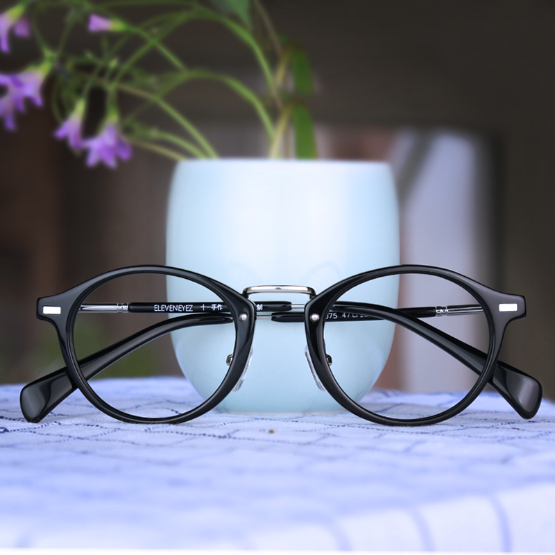 眼镜框可配镜片近视复古文艺椭圆形小框眼睛框镜架女素颜眼镜黑框
