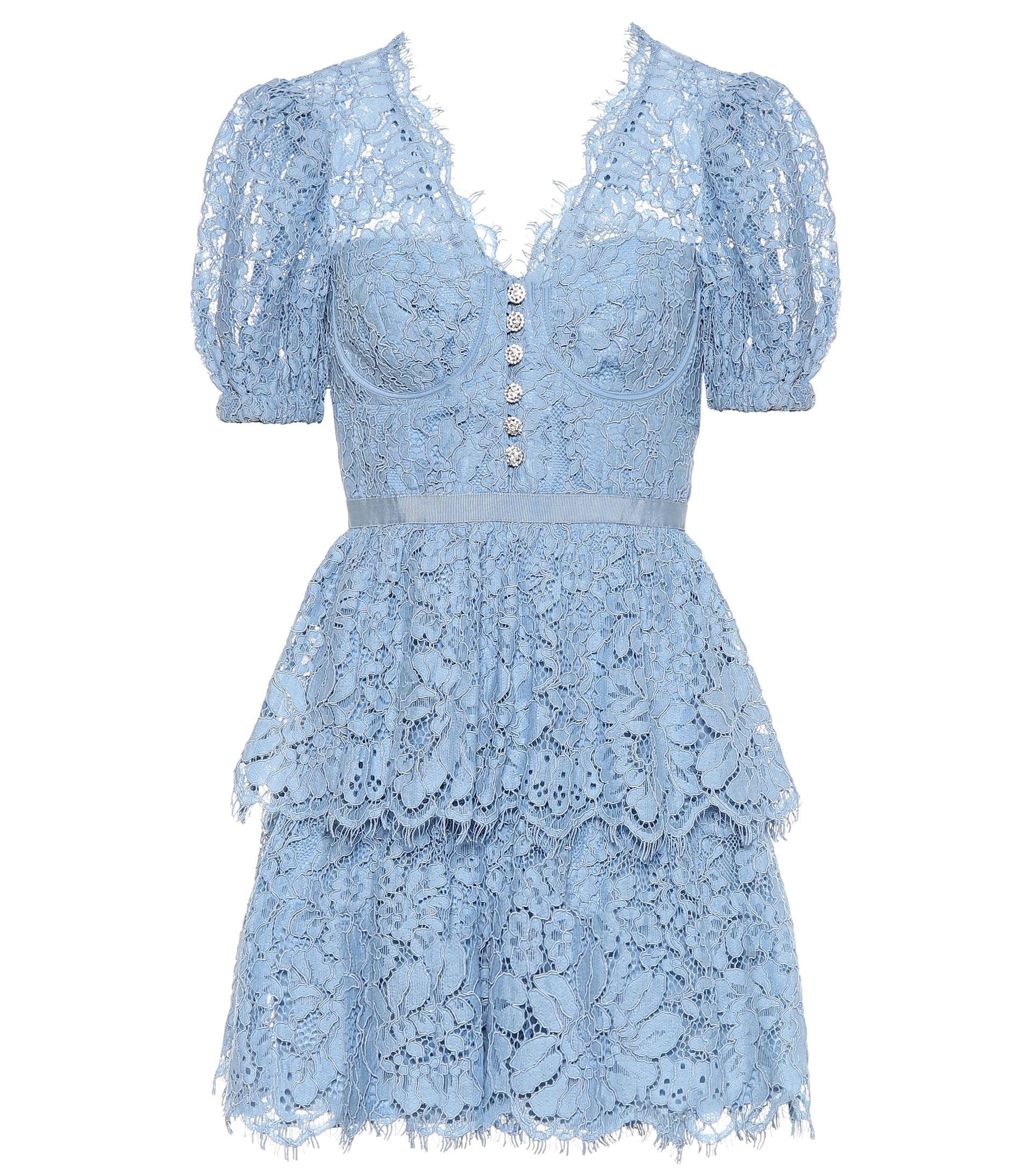 sp纯元浅蓝色v领泡泡袖短款蕾丝裹胸连衣裙仙女气质裙春夏