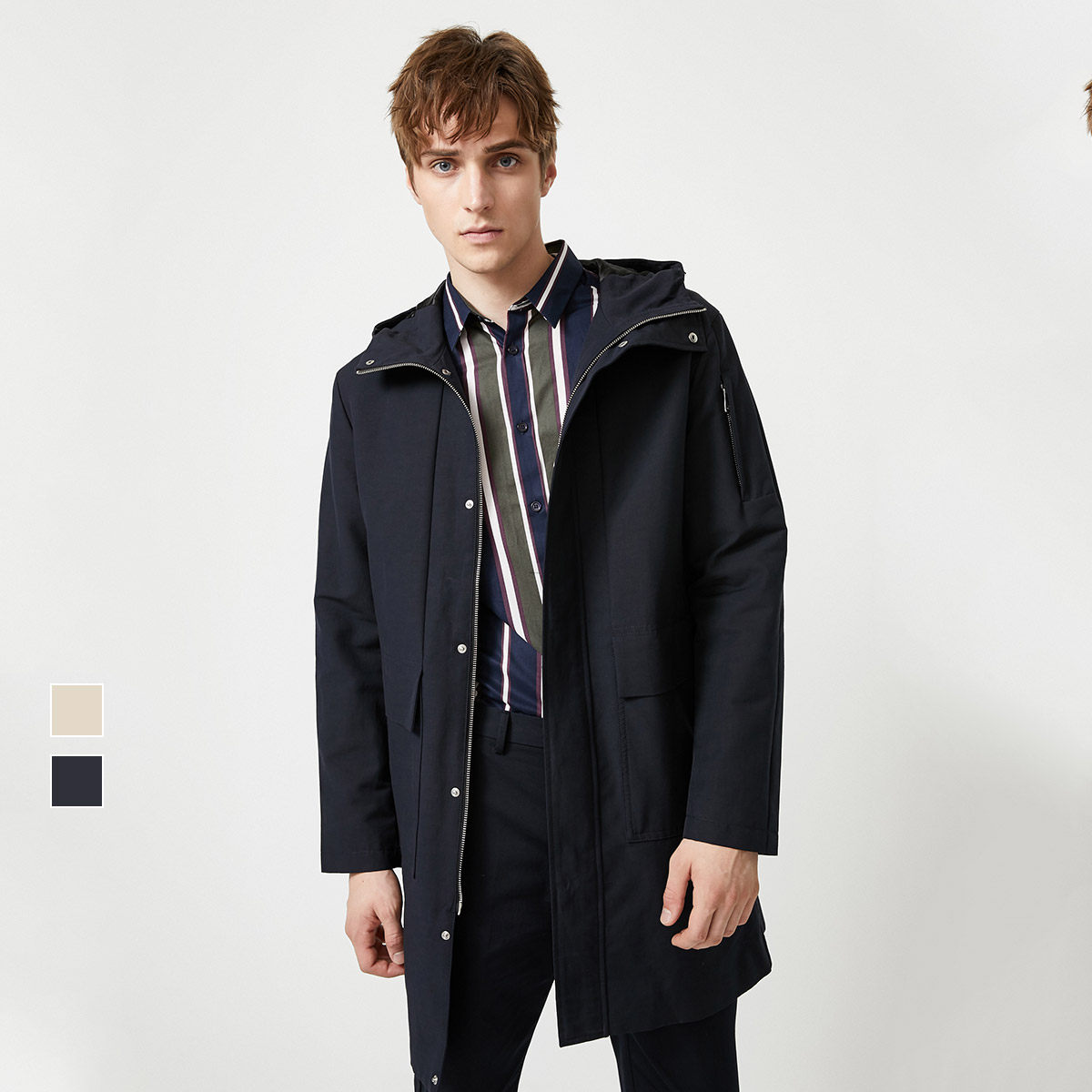 3件9折jackjones杰克琼斯中长连帽派克风衣外套220121501风衣