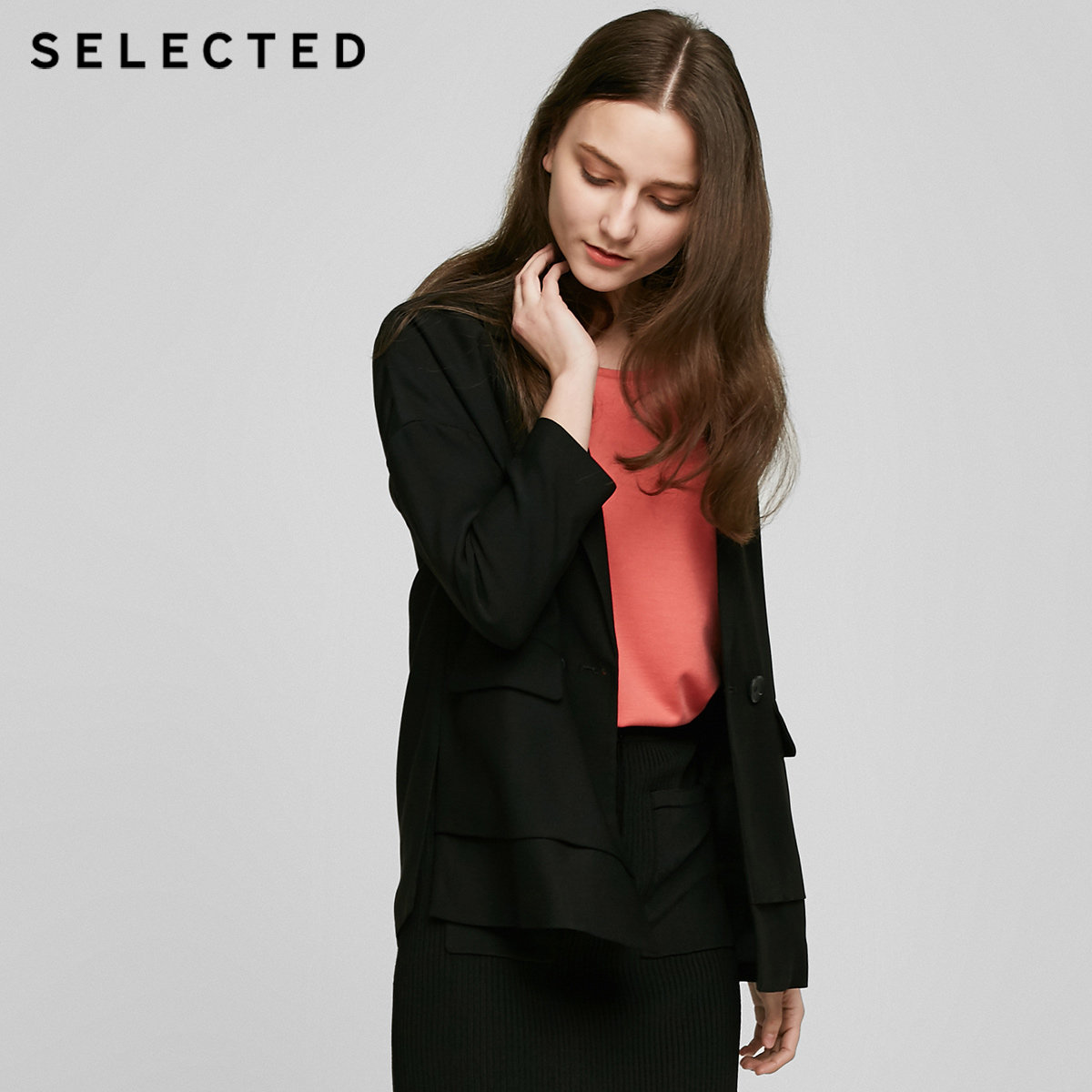 淘宝优惠券 女装 selected思莱德新款女双排扣落肩袖西装c|417108504