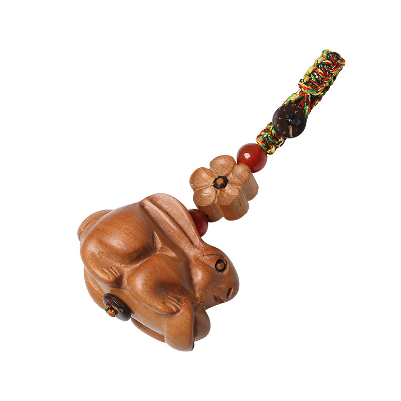 兔子桃木祥兔卯木三甲木雕挂件2021生肖属猪项坠