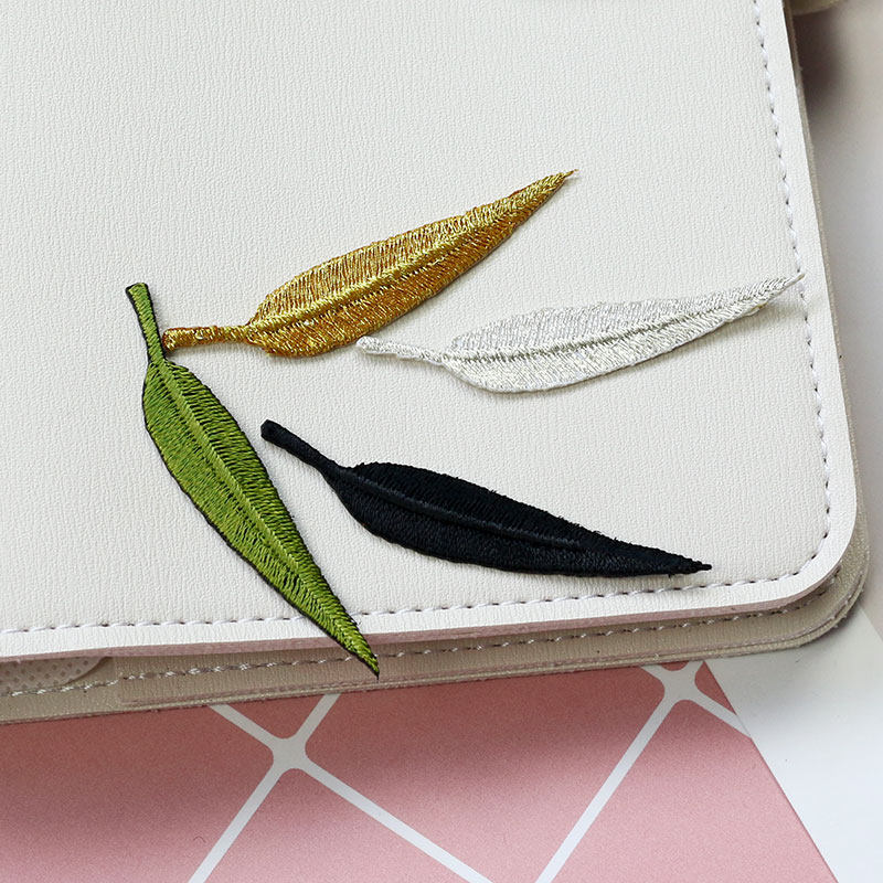 中国国风刺绣竹子竹叶布贴diy团扇首饰盒包包布贴