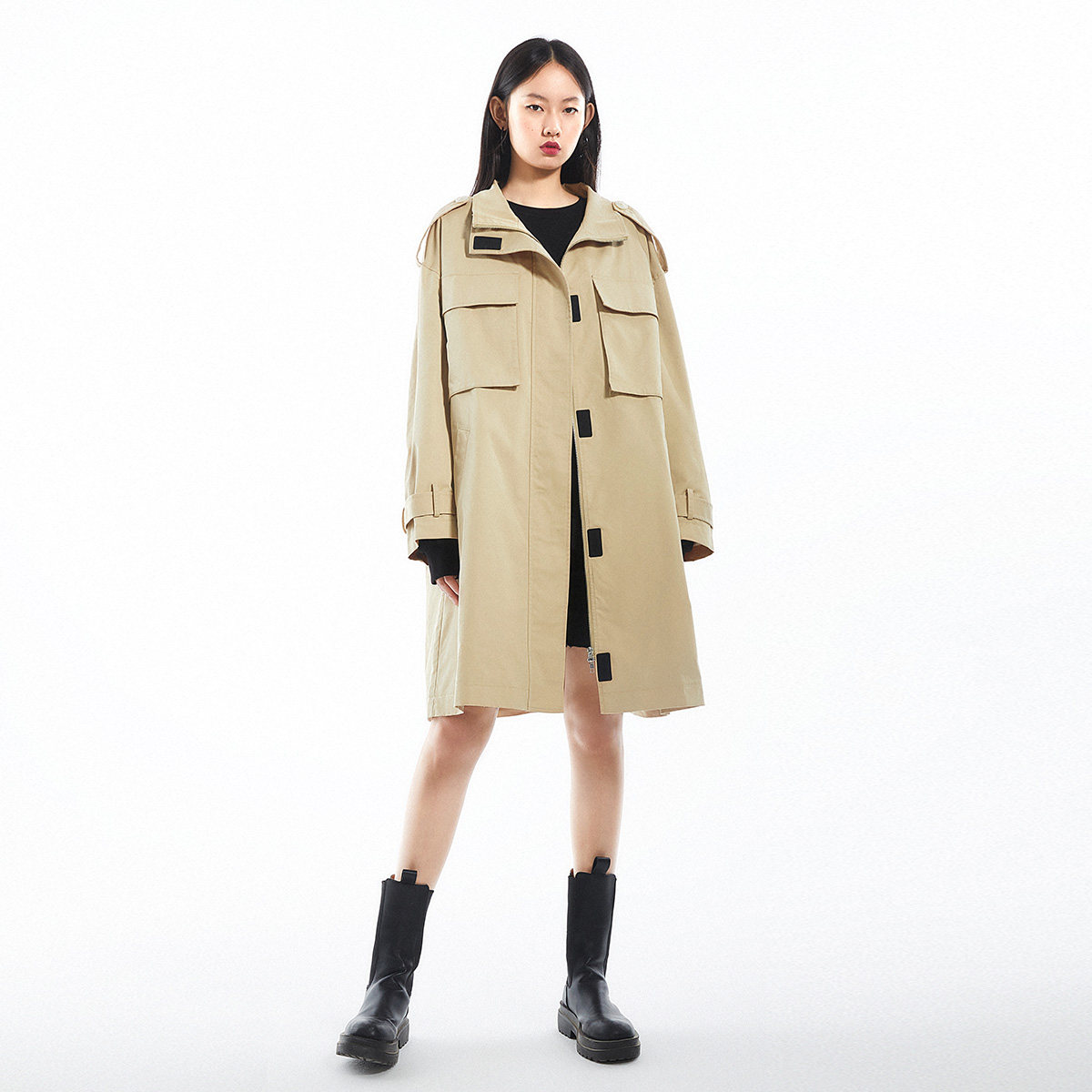 风衣太平鸟立领外套薄款女2020秋季新款工装休闲风衣